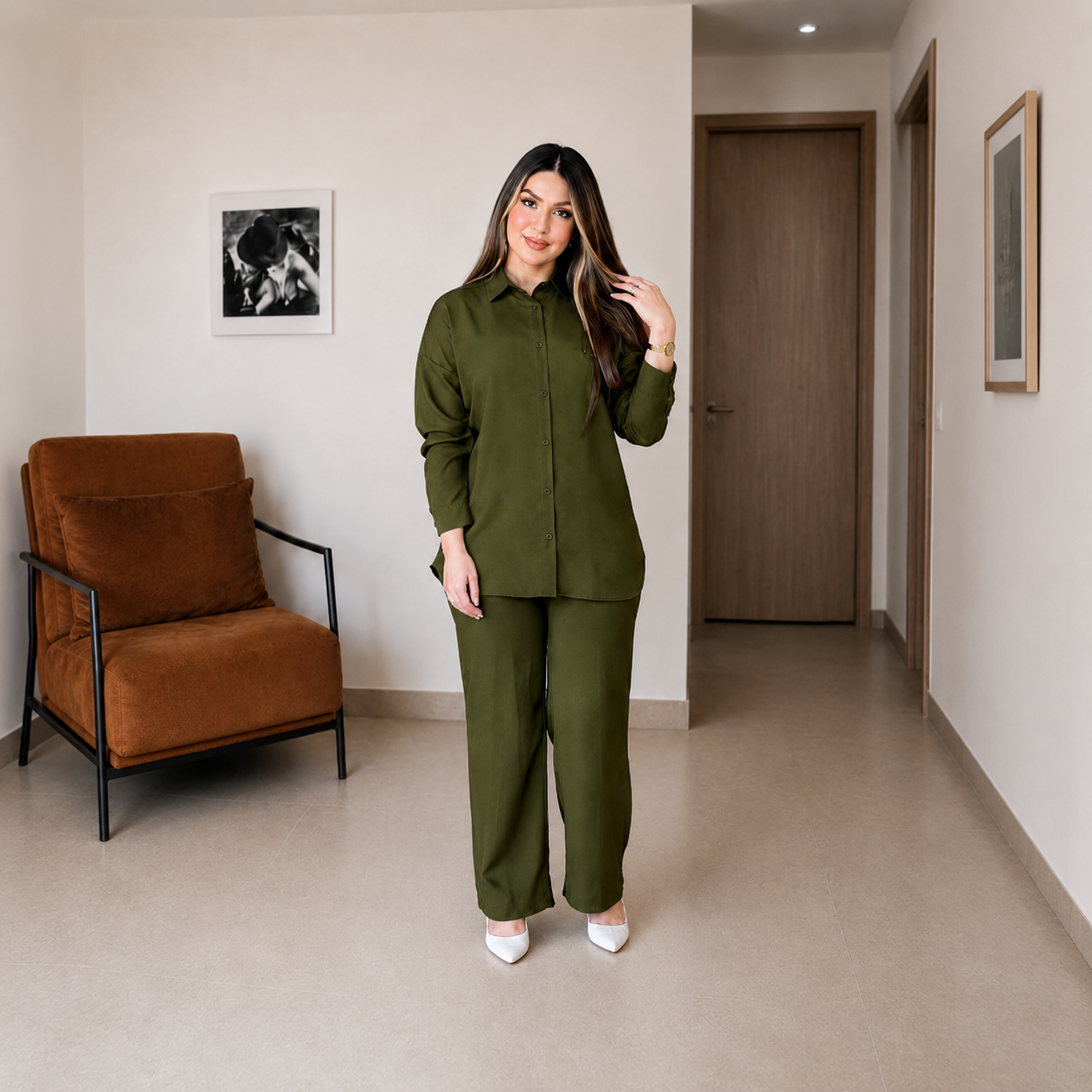 Ensemble Sérénité porté, coloris Vert olive