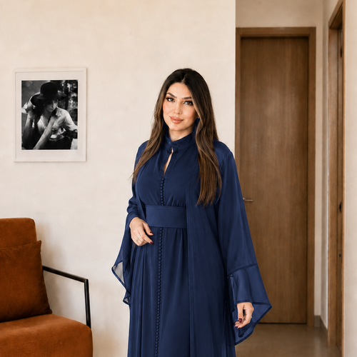 Envol, caftan deux pièces Doha Mode, coloris bleu marine