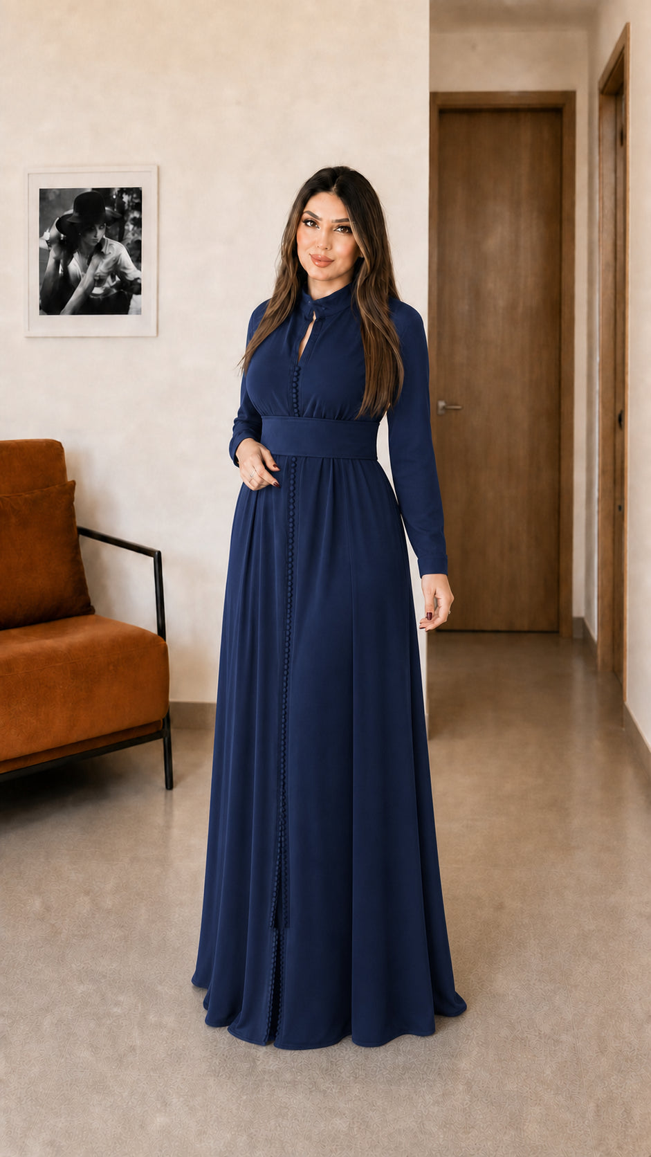 Envol, la robe en crêpe portée seule, sans le sur-caftan en mousseline
