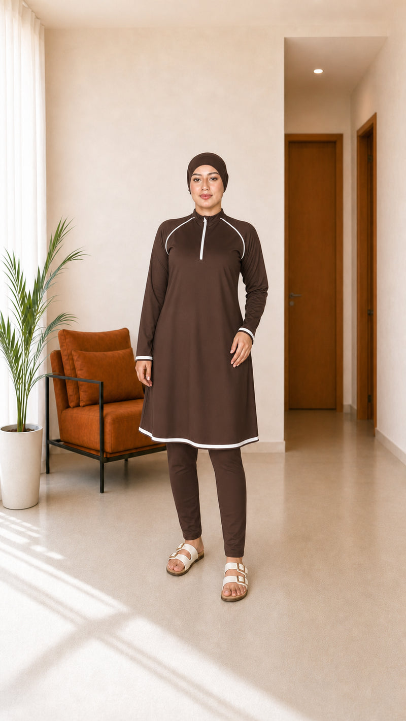 Maillot de bain couvrant Doha Mode, ensemble 3 pièces, coloris Marron