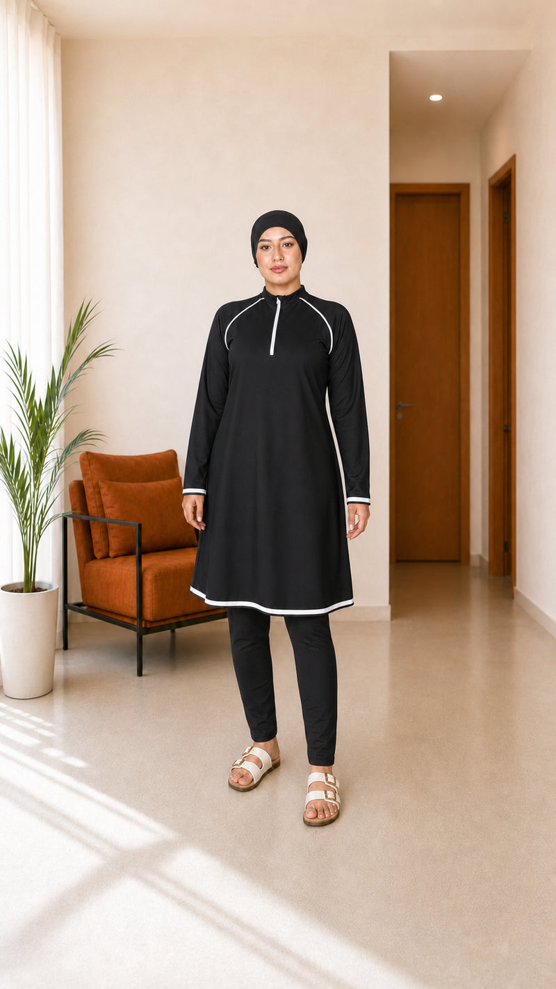 Maillot de bain couvrant Doha Mode, ensemble 3 pièces, coloris Noir